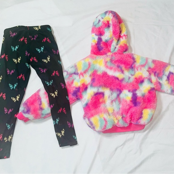 Betsy Johnson Hooded Sweatshirt Leggings 2pc outfit Girls XS Butterfly Rainbow - Picture 11 of 12